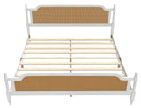 Rattan Queen Bed Frame, Queen Size Platform Bed Frame with Natural Headboard and Footboard, Boho and Mid Century Style, Solid Pine Wood, No Box Spring Needed, Easy Assembly, Antique White/Walnut WATHPUR