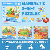 Magnetic Puzzles for Kids Ages 4-8, 3 in 1 Dinosaurs Magnet Jigsaw Puzzle Book, Kids Travel Puzzles Toys, Preschool Learning Toy for Kids 3-8 Year (Dinosaurs) EREBADI