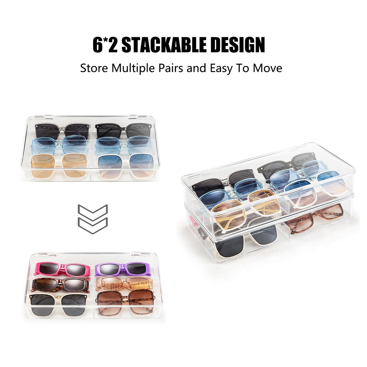 BOPai Acrylic Sunglasses Organizer with Lid, Stackable Glasses Storage Organizer - 2 Pack BOPai