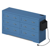 YITAHOME 6 Drawers TV Stand for 65 inches with Power Outlets -Chest of Drawers Dresser with Side Organizer Bag Entertainment Center TV Console, Blue YITAHOME