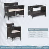 Tangkula 4 Pieces Patio Furniture Set, Patiojoy Outdoor PE Wicker Conversation Set with Soft Cushions and Tempered Glass Tabletop, Outdoor Garden Furniture Set with 2-Tier Coffee Table (Brown) Tangkula