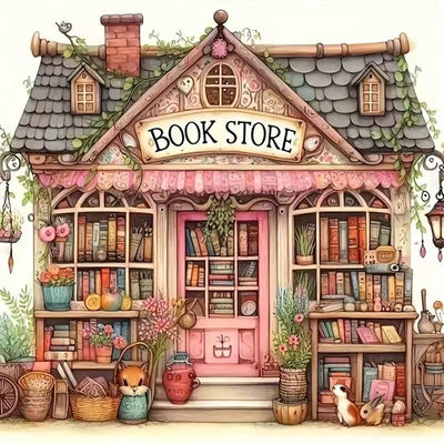 5D Diamond Painting Kits for Adults, Book Store Diamond Art Painting Kits for Beginner, DIY Full Round Drill Diamond Dots Gem Craft for Adults for Home Wall Decor13.8x13.8 inch