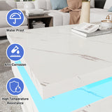 47.2 inch Modern High Glossy LED Coffee Table with 2 Sliding Drawers, Double-Layer Center Tables with LED Lights for Livings Room Furniture, White chartustriable