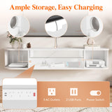 Lifewit Floating TV Stand for up to 50" TV, Wall Mounted Entertainment Center with Power Outlets and USB Ports, Large Storage Space with Sliding Tabletop, Open Shelves, White Lifewit