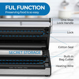 90Kpa Food Vacuum Sealer, Stainless Steel Vacuum Sealer Machine for Food with Double Heat Seal & Double Pump, Food Sealer Dry/Moist/Liquid Modes, Roll Storage and Cutter, Easy-Lock Handle and Clean AKDGY