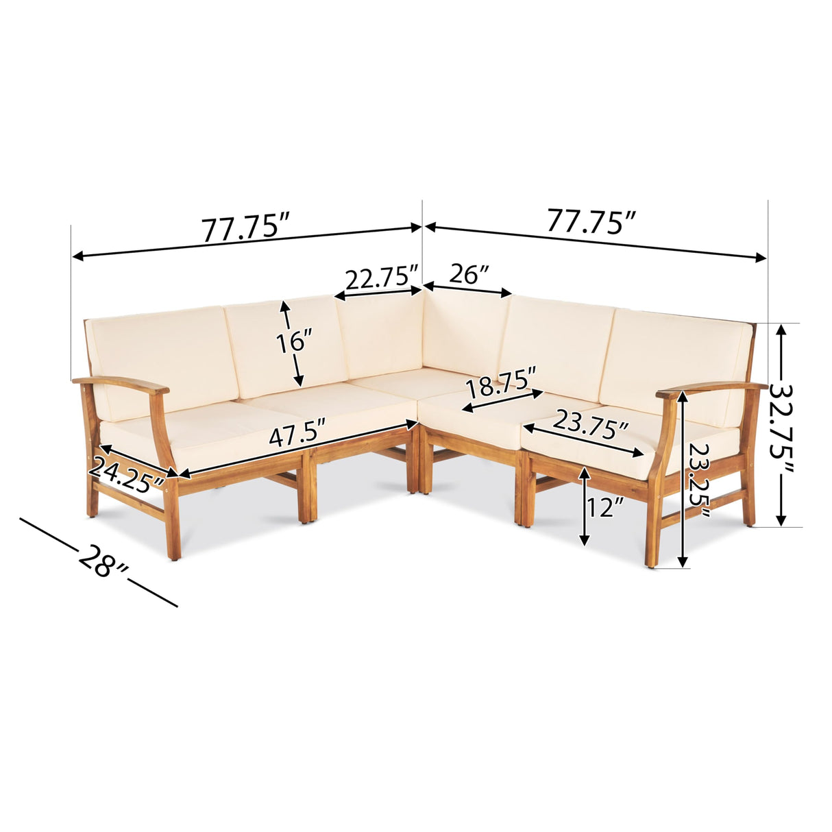 Christopher Knight Home Perla 5 Piece Patio Furniture Set, 5 Seater Acacia Wood Outdoor Corner Sofa Set, Patio Sectional Sofa Couch with Water Resistant Cushions, Teak+Cream Christopher Knight Home