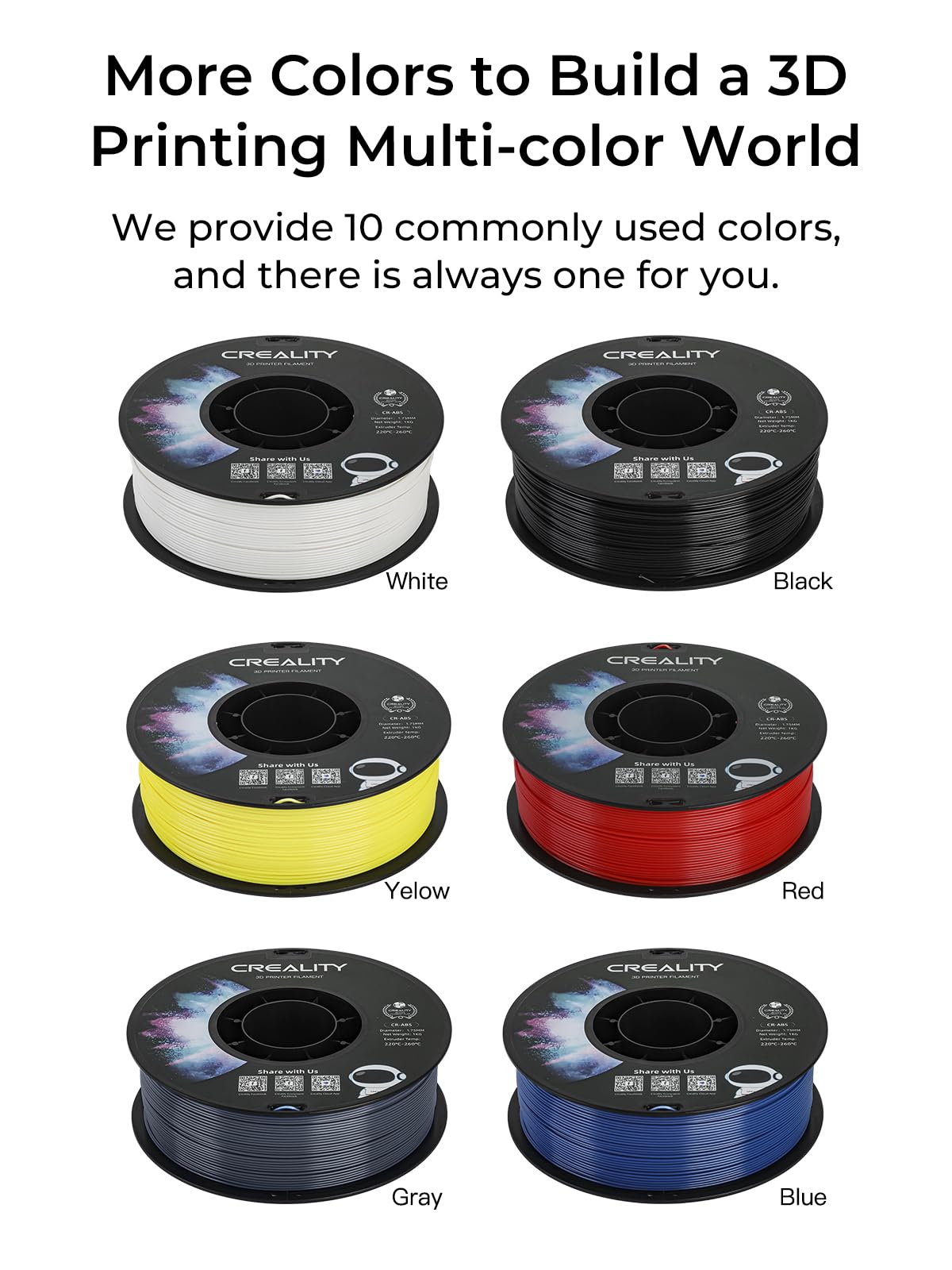 Creality ABS Filament 1.75mm, 3D Printer Filament, Excellent Resistance, Odorless Non-Toxic, Stability, Tough, 1kg(2.2lbs) Printing Filament for 3D Printer (Black) Creality