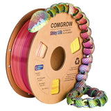 Comgrow Tri-Colors Silk PLA 3D Printer Filament, Rainbow PLA Filament 1.75mm, Dimensional Accuracy +/- 0.02 mm, 1KG Spool, Coextrusion 3D Filament with Shiny Silk Red-Blue-Yellow Comgrow