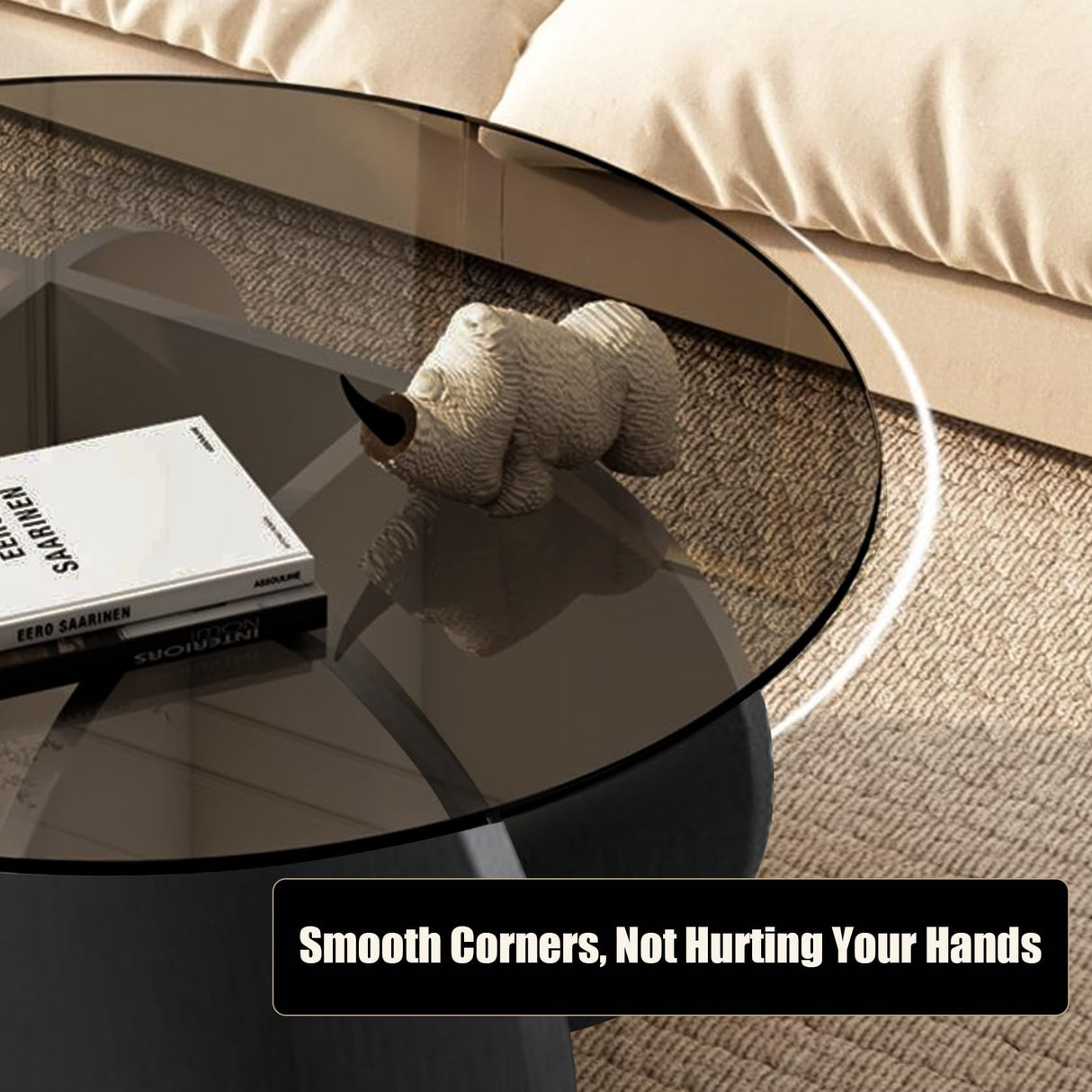 Black Coffee Table, 31.5" Round Glass Coffee Table for Living Room Mid Century Modern Coffee Table Unique Center Table with Wood Base Circle Coffee Ta dnziqi