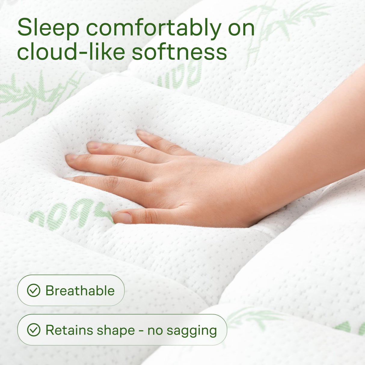 Ultra Soft Full Size Mattress Topper - Viscose Made from Bamboo Pillow Top Mattress Pad for Back Pain Relief - Naturally Cooling for Hot Sleepers, Green Niagara Sleep Solution