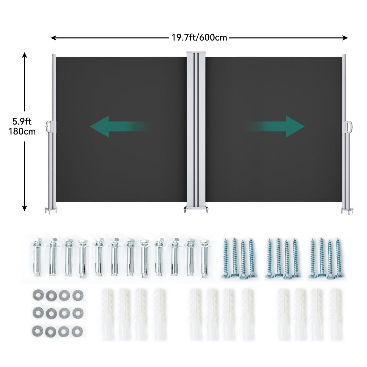 DWVO 236''X 71'' Double Side Awning Retractable Side Awning Folding Privacy Screen Privacy Fence Waterproof UV-Resistant Privacy Awning Outdoor for Garden, Deck, Patio, Pools, Balcony, Black DWVO