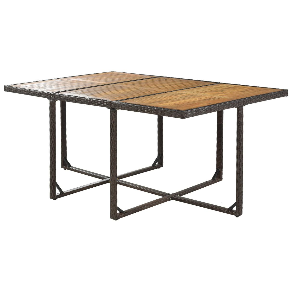 11-Piece All-Weather Outdoor PE Wicker Dining Table Set, Acacia Wood Table with Adjustable Feet and Foldable Dining Chair, Rattan Dining Furniture Set, Space-Saving VilroCaz