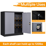 STANI Metal Storage Cabinet with 2 Adjustable Shelves, Steel Counter Cabinet with Lockable Doors for Home Office Warehouse Garage (Black Grey, 36" H-Style 2) STANI