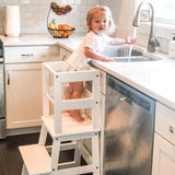 Kitchen Step Stool for Toddlers with Non-Slip Mat, WOOD CITY Wooden Kids Montessori Learning Stool Tower, Toddler Standing Tower Helper for Kitchen Counter and Bathroom Sink(White) WOOD CITY