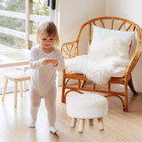 Cpintltr Round Footstool Ottoman Rabbit Wool Mushroom Stool Solid Wood Stool Small Upholstered Ottoman Shoe Changing Foot Stool Step Stool Sofa Footrest Stool for Living Room Bedroom (White) Cpintltr