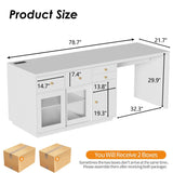 PAKASEPT Kitchen Island with Stationary Dining Table, 78.7" Storage Islands with LED Light, 4 Drawers, Open Shelves, 1 Cabinet, Power Outlet, Breakfast Bar Counter - Kitchen Table Coffee Bar PAKASEPT