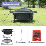 Panovue 36 Inch Fire Pit with 2 Loops,Crossweave Wood Burning Fire Pits for Outside,with Spark Screen,Fire Poker,Round Outdoor Firepit for Patio,Yard,Garden,Camping,Bonfire,Black Panovue