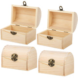 Aodaer 4 Pieces Unfinished Wood Treasure Chest Decorative Pine Wood Box with Hinged Lid and Locking Clasp Plain Decorate Wooden Boxes for Art Hobbies DIY Jewelry Gift Storage Aodaer