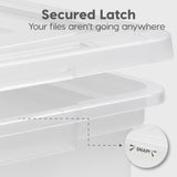 IRIS USA File Box Plastic File Organizer for Letter/Legal File, Document Box, Storage Bin Tote Organizer with Durable and Secure Latching Lid, Stackable, Nestable, BPA-Free, Clear 35 Qt. 4 Pack IRIS