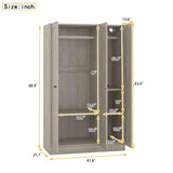 ATY 3-Door Wardrobe Closet with Shelves and Hanging Rod, Wooden Freestanding Armoire, Clothes Organizer Cabinet for Bedroom, Guestroom, Gray ATY