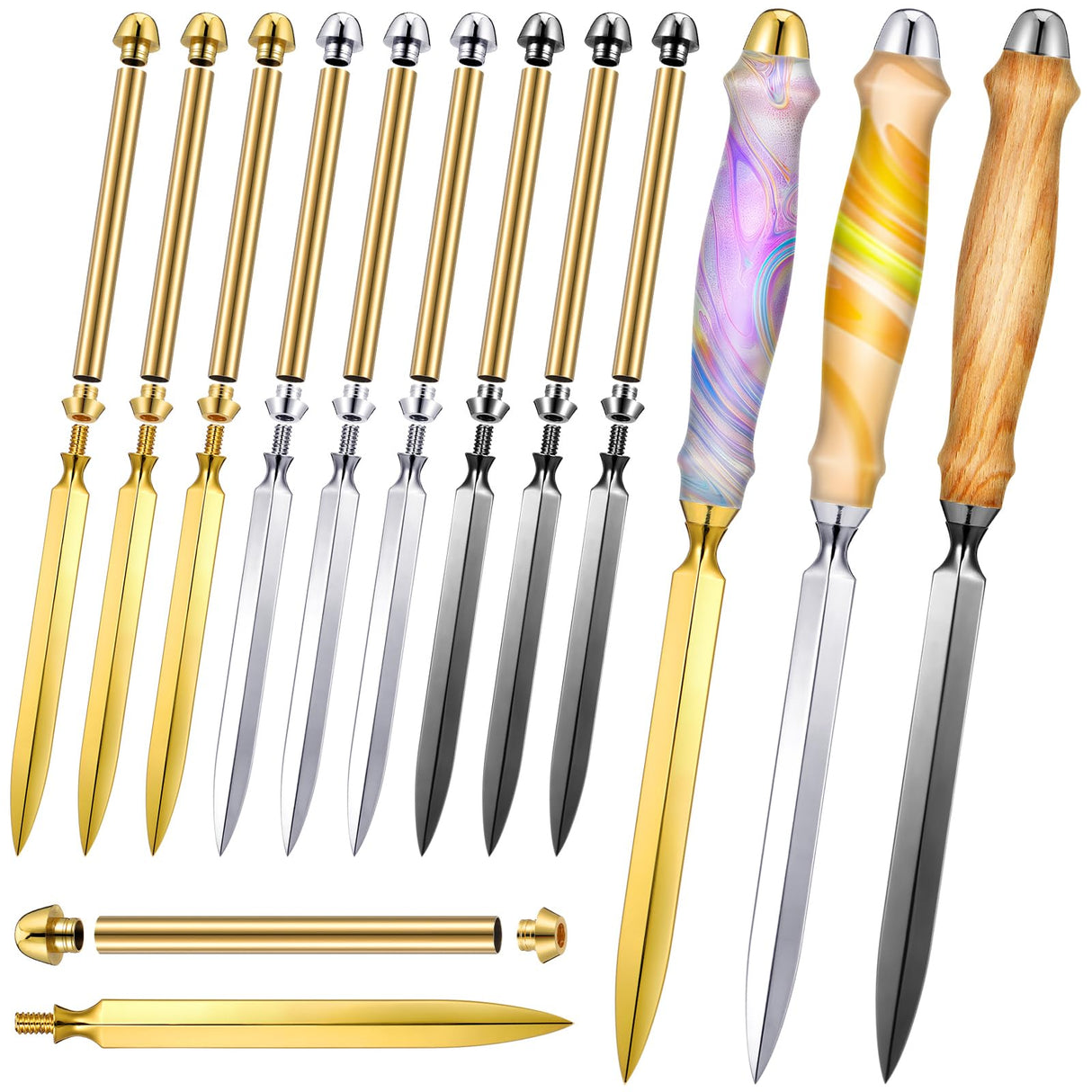 Leriton 9 Set Letter Opener Woodturning Project Kit, DIY Envelope Slitter Paper Mail Opener Letter Knives Turning Kits Mens Crafts Holiday Gifts Making Supplies, Black, Sliver, Gold Leriton