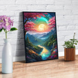 OFRKE Landscape Diamond Painting Kit, Moon Diamond Art for Adults, Full Drill Gem Art, DIY 5D Pink Diamond Dots for Home Wall Decor 12x16inch OFRKE