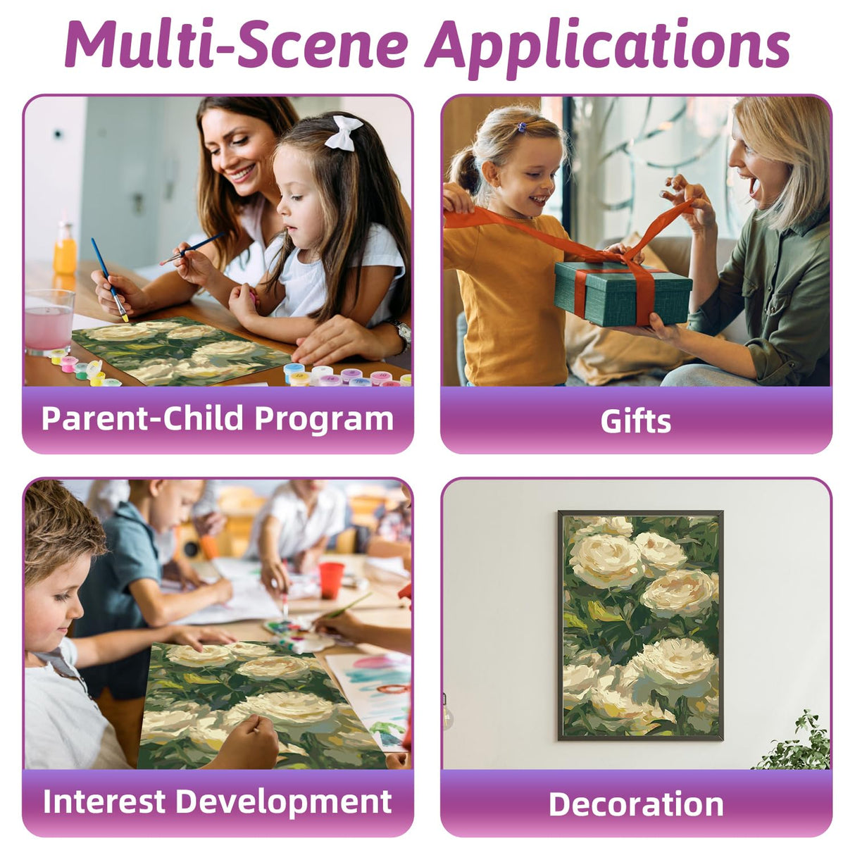 Yunruily Flower Paint by Number Kits for Adults-Flowers Paint by Number for Adults Beginner,White Flower Painting by Numbers on Canvas Gifts Home Wall Decor,16x20 Inch Yunruily