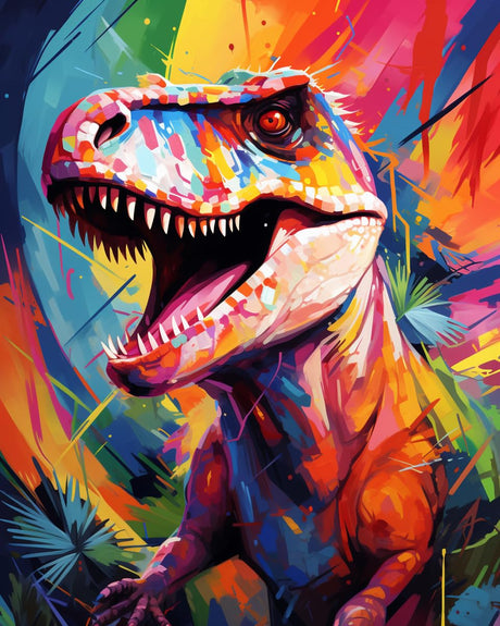 Colorful Dinosaur 5D Diamond Art Painting Kits Round Full Drill DIY Paint by Diamond Number Kits for Beginners Crystal Cross Stitch Diamond Art Wall Decor(30x40cm)(1) WoodArtSupply