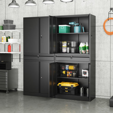 Yizosh Metal Garage Storage Cabinet with Locking Doors and Adjustable Shelves, Tool Storage Cabinet with 1 Drawer - 71" Steel Locking Cabinet for Garage, Warehouse (Black) Yizosh