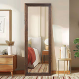 ABSWHLM Full Length Mirror 65"x24" Solid Wood Frame Floor Large Mirror for Living Room, Bedroom Hanging or Leaning Wall-Mounted, Brown ABSWHLM