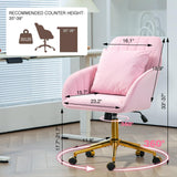 Modern Office Desk Chair with Back & Wheels for Makeup Room, Vanity Chair with Gold Legs & Pillow in Velvet, Home Computer Chairs for Indoor, 360°Swivel Office Chairs Adjustable Height (Pink) NTailed FOX