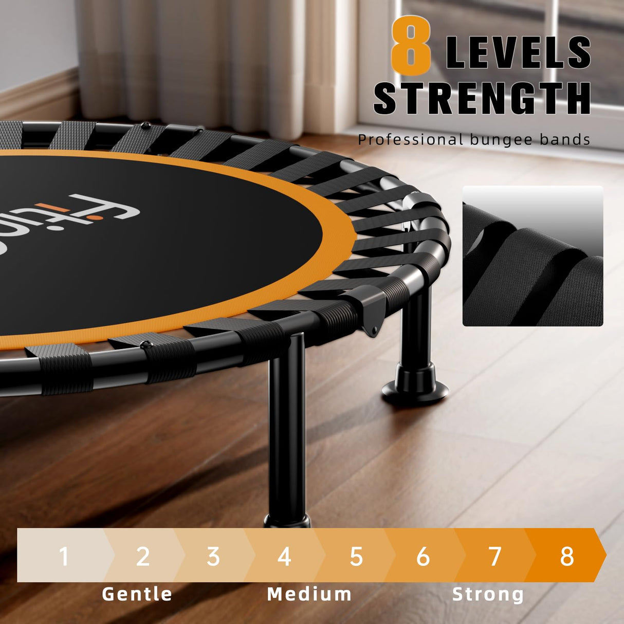 40"/48" Foldable Mini Trampoline Load 450lbs,Portable Exercise Rebounder Trampoline with Adjustable Foam Handle,Fitness Trampoline for Adults and Kids (40 inch Without handrail) FitinOne