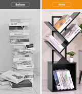 YSVCO 4 Tier Book Tree Bookshelf, Wooden Small Book Shelf with Storage Cabinet, Modern Freestanding Bookcase, Floor Standing Display Organizer for Small Spaces, Living Rooms, Home Offices,Black BS34BS YSVCO