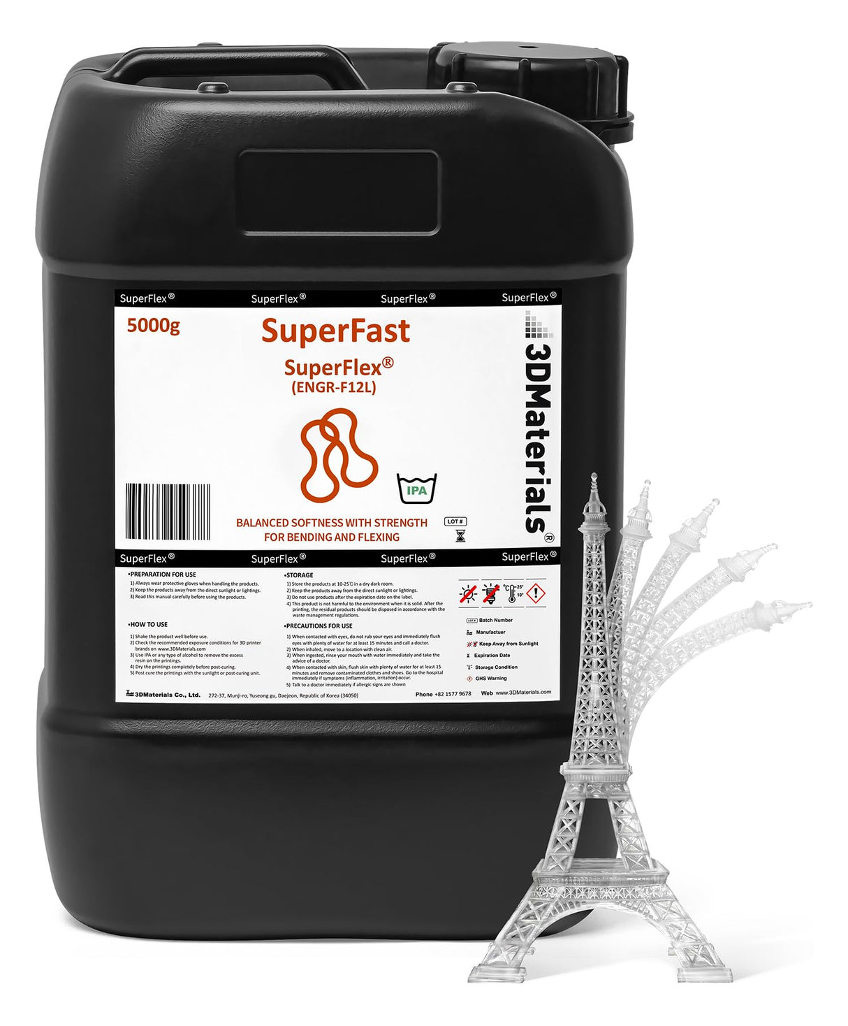 SuperFlex 3D Printer Resin, Softness 80A Simulating Flexible Rubber, Made in Korea by 3DMaterials (5000g, Clear) 3DMaterials