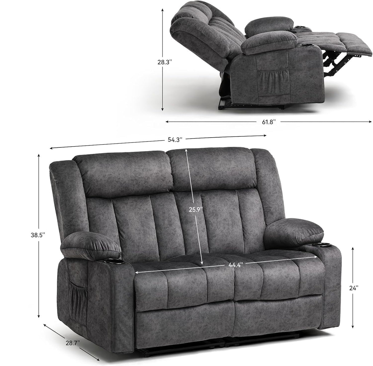 LUCKLIFE Recliner Sofa Set with Manual Recliners,Living Room Furniture Set with Reclining Couch,Loveseat and Armchair,Breathable Fabric Upholstery,Thick Cushions and Ergonomic Design,Dark Gray (2+1) LUCKLIFE