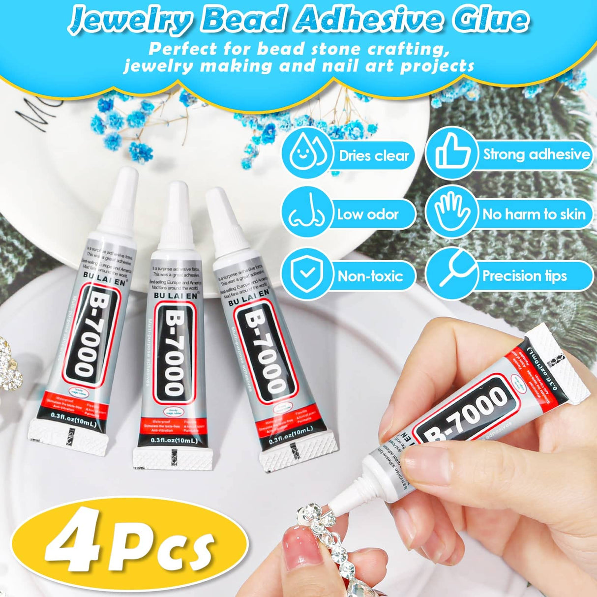 shynek B7000 Jewelry Glue with Rhinestones for Crafts, 6300Pcs Rhinestones with Gems Adhesive for Shoes Cloth Fabric with Picker Pencil for Crafting Diamond Art Graduation Cap Decorations shynek