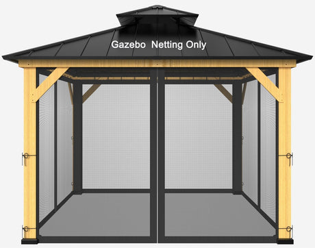 12-ft x 12-ft Gazebo Netting,Gazebo Replacement Mosquito Netting,Universal 4-Panel Mesh Screen Walls with Zippers(Only Netting)-Black Zupoquk