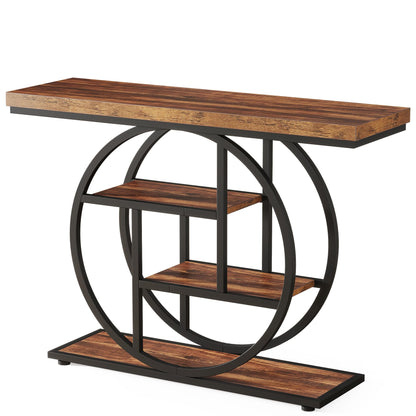 Tribesigns 41.3" Console Table, Industrial 4-Tier Sofa Table Entryway Table with Circle Base, Narrow Wood Accent Tables with Storage Shelves for Living Room, Hallway, Foyer, Rustic Brown - WoodArtSupply