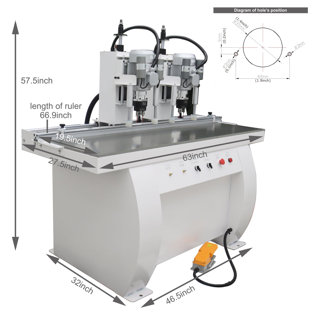 TECHTONGDA Hinge Boring Machine Woodworking Hole Drill Wood Electric Pneumatic Hole Puncher 0-2inch Drilling Depth Double Heads 48-6 TECHTONGDA