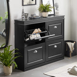 Haotian Modern Black Freestanding Shoe Cabinet with 4 Flip Drawers, 8 Levels, W41.3 x D9.5 H32.7 in., Entryway Shoe Organizer Haotian