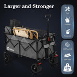 Sekey 220L Collapsible Foldable Wagon with 330lbs Weight Capacity, Heavy Duty Folding Utility Garden Cart with Big All-Terrain Beach Wheels & Drink Holders. Grey Sekey