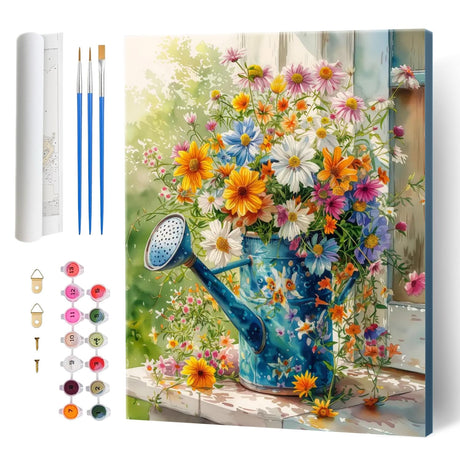 Perycomly Flowers Paint by Numbers Kit for Adults, DIY Adult Paint by Number Kits with Acrylic Color & Brushes, Watercolor Painting by Number Kit on Canvas, Great Home Decor Gift - 16x20 Inch Perycomly