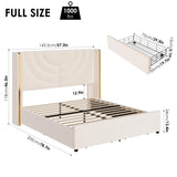 HITHOS Full Upholstered LED Bed Frame with 2 Storage Drawers, Velvet Platform Bed with Wingback Headboard, Solid Wooden Slats Support, No Box Spring Needed, Headboard Splicing Design, Beige HITHOS