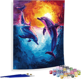 Diymood Paint by Numbers for Adults Dolphin, DIY Oil Painting Moon Acrylic Paint by Number Kits for Kids Adults Beginner for Home Wall Decor 16x20 inch Diymood