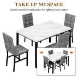 AWQM Dining Table Set for 4,Faux Marble Kitchen Table and Chairs Set of 4, Modern Dining Room Set for 4,Dinner Table Set with Velvet Chairs, Dining Set for Small Spaces,White & Grey AWQM