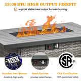 LayinSun 44" Propane Gas Fire Pit Table, 55000 BTU Rectangular Fire Pit with Glass Wind Guard for Outside Patio Deck Garden Backyard Gray-Aluminum Top LayinSun