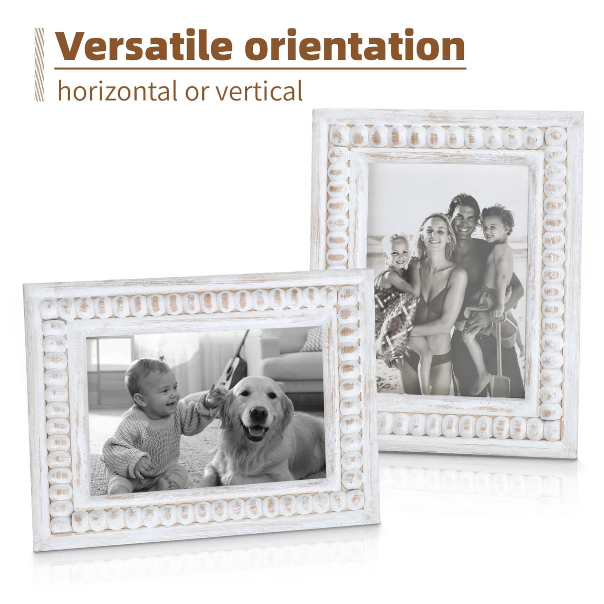 MACVAD Whitewashed Wood Beaded 5x7 Picture Frame - Farmhouse Style Rustic Photo Frame, Boho Picture Frame as 5 x 7 Photo Frame for Tabletop Display 5x7 Photo MACVAD