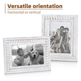 MACVAD Whitewashed Wood Beaded 5x7 Picture Frame - Farmhouse Style Rustic Photo Frame, Boho Picture Frame as 5 x 7 Photo Frame for Tabletop Display 5x7 Photo MACVAD