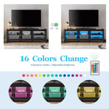 WAMPAT LED TV Stand for 75 inch TV, Wood Entertainment Center with 16 Color LED Light, Farmhouse TV Console Table with 6 Storage for Living Room Bedroom, 70 Inch, Black WAMPAT