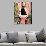 Black Cat Sit on Toilet Oil Painting Paint by Number Kits 16 x 20 inch Canvas Abstract Botanical Pink Green DIY Painting for Kids Students Adults Beginner with Brushes Acrylic Pigment(without Frame) Tucocoo